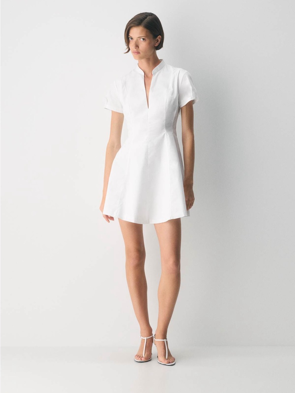 Aritzia White Short-Sleeve Fit-and-Flare Mini Dress